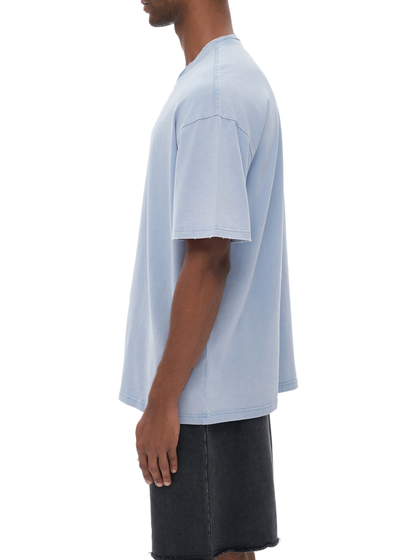 acid washed raw-edge neckline t-shirt