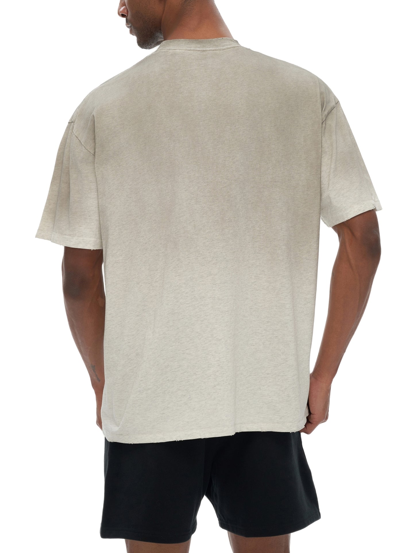 vintage washed shoulder & body white gradient on aged frayed t-shirt 250 gsm