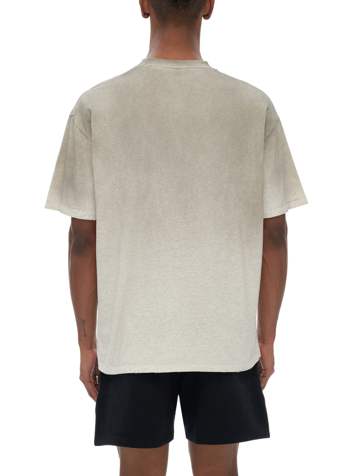 vintage washed shoulder & body white gradient on aged frayed t-shirt 250 gsm