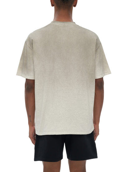 Vintage Washed Shoulder & Body White Gradient on Aged Frayed T-Shirt 250 GSM