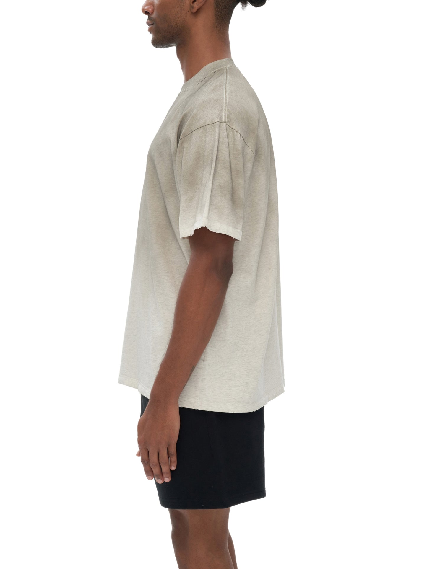 vintage washed shoulder & body white gradient on aged frayed t-shirt 250 gsm