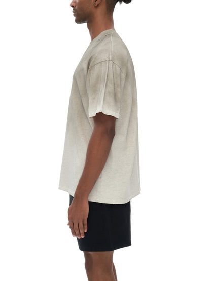 Vintage Washed Shoulder & Body White Gradient on Aged Frayed T-Shirt 250 GSM