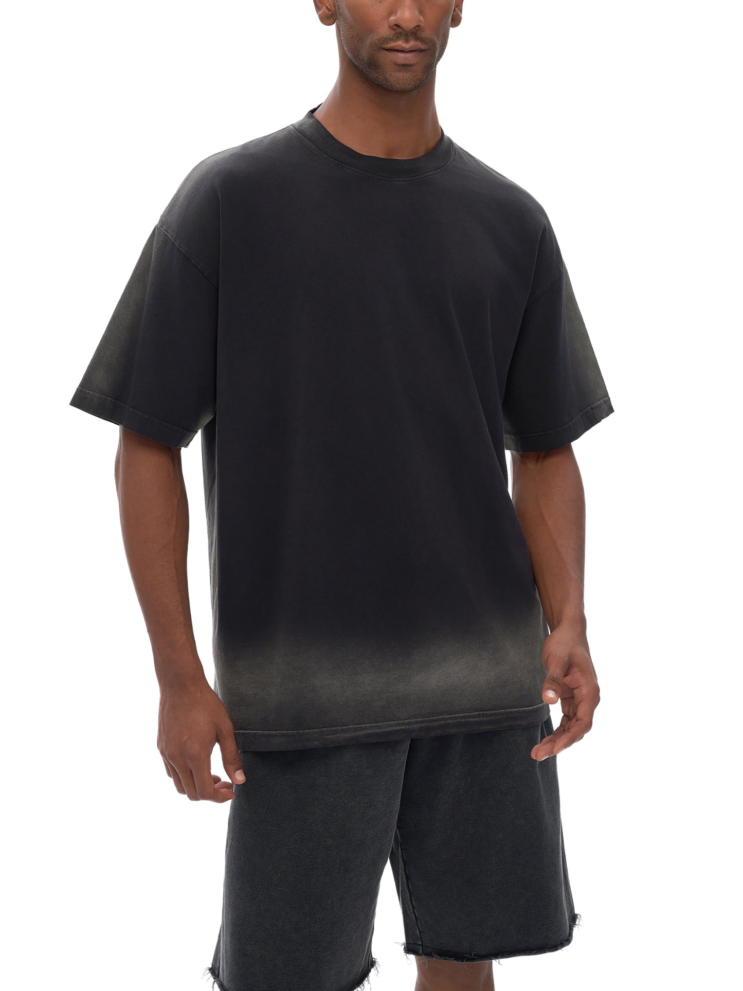 monkey washed edge drop shoulder t-shirt 250 gsm