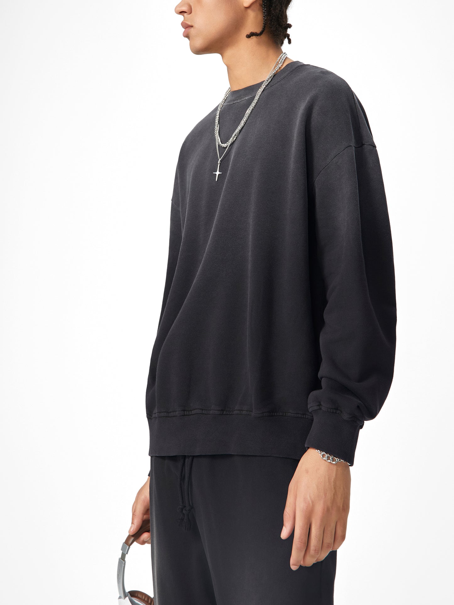 effortless athleisure pure cotton handcrafted monkey wash drop-shoulder sweatshirt 350 gsm