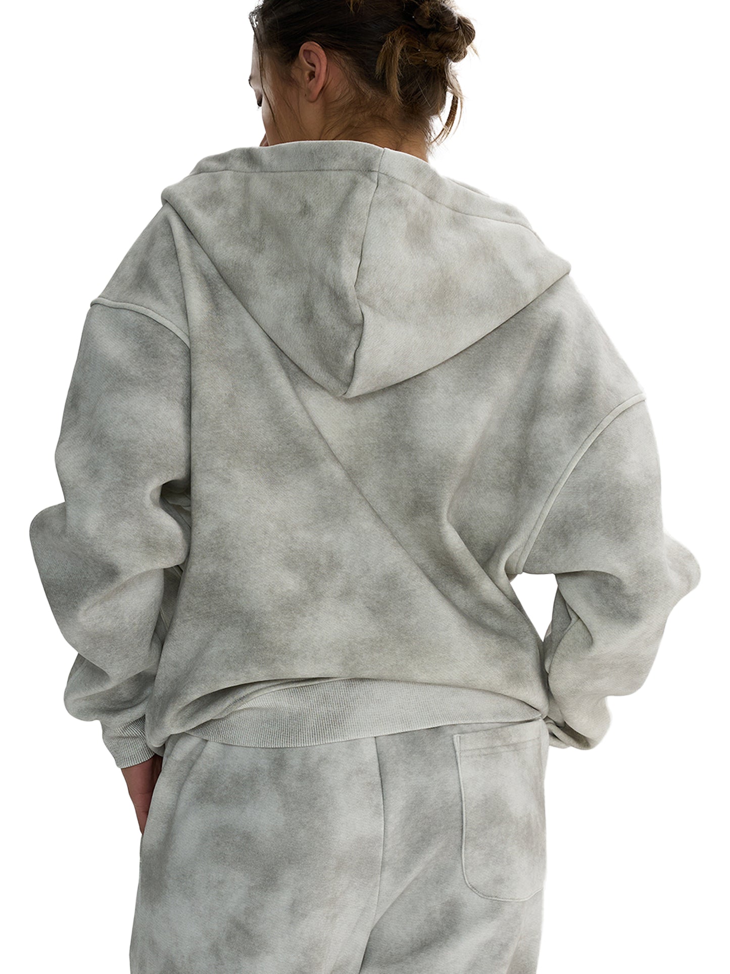 dirty washed zip-up fleece hoodie