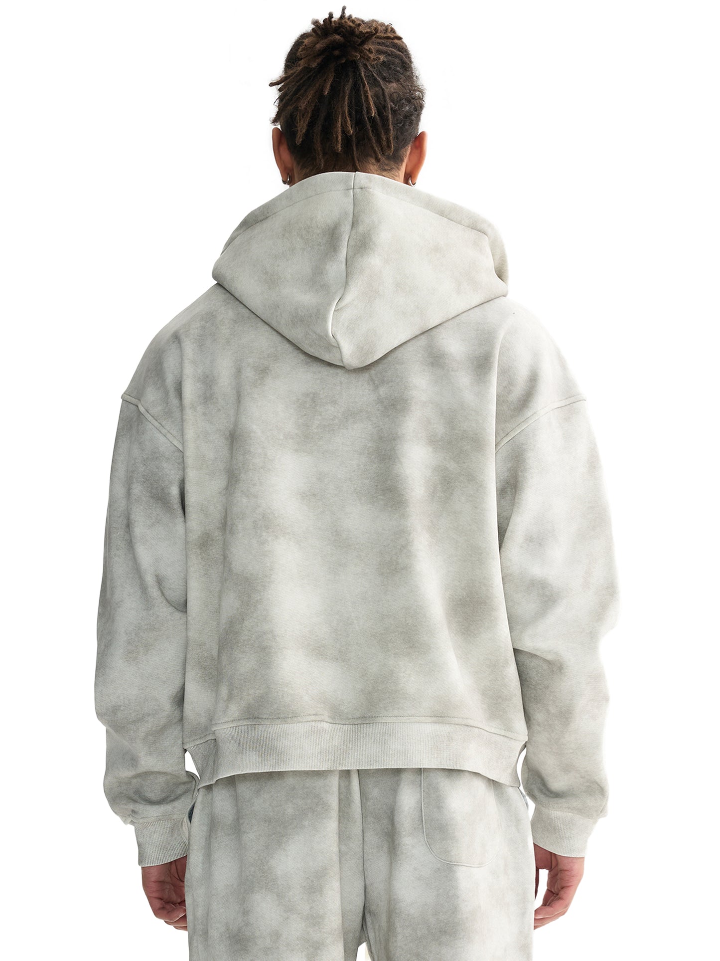 dirty washed zip-up fleece hoodie