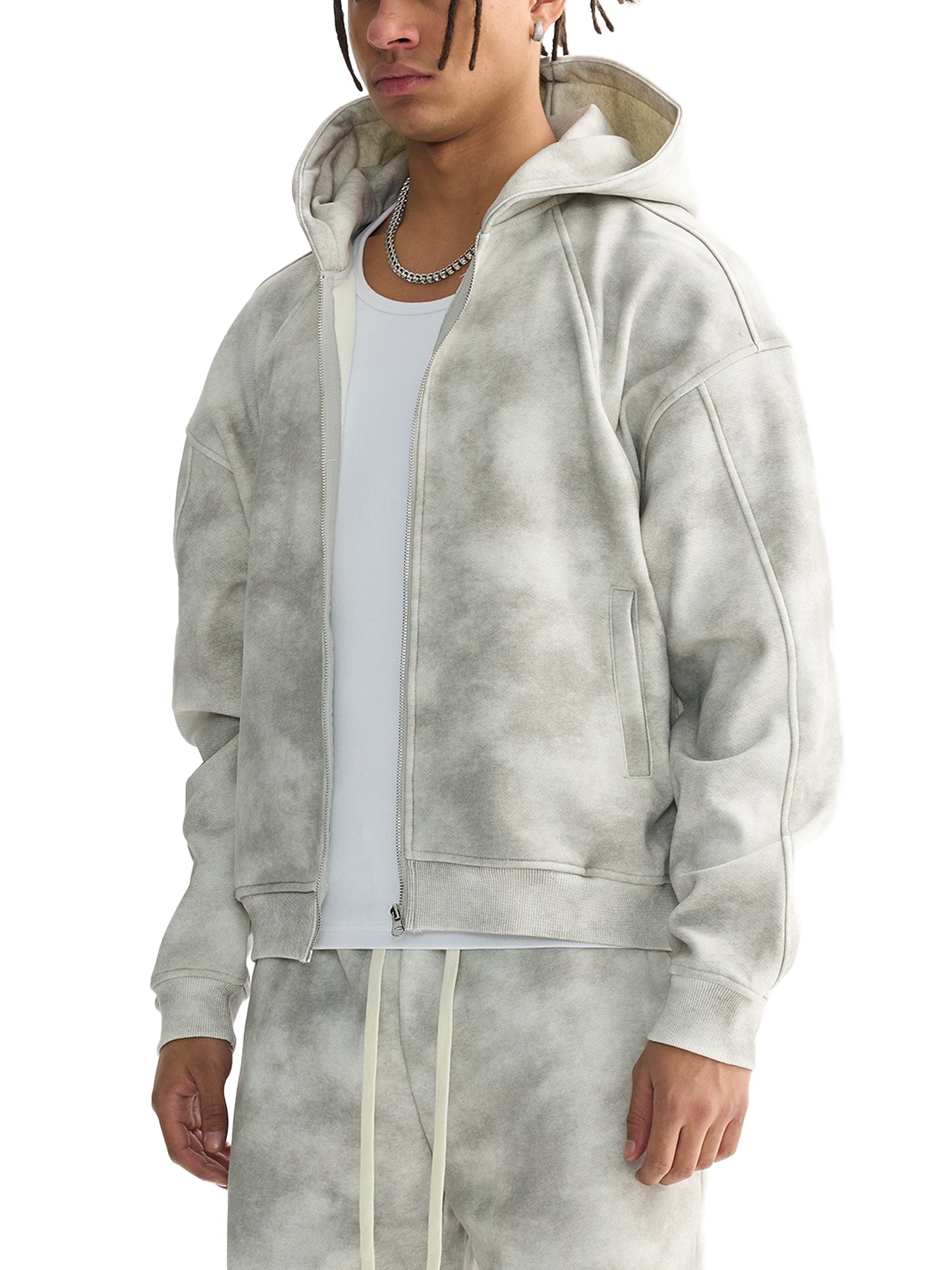 dirty washed zip-up fleece hoodie