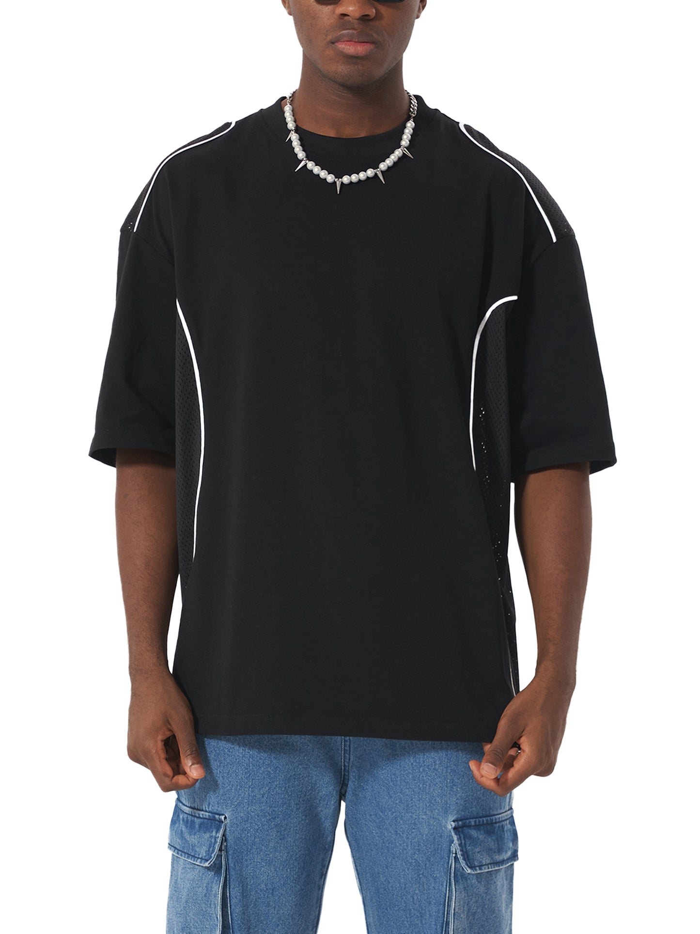contrast piped panel t-shirt