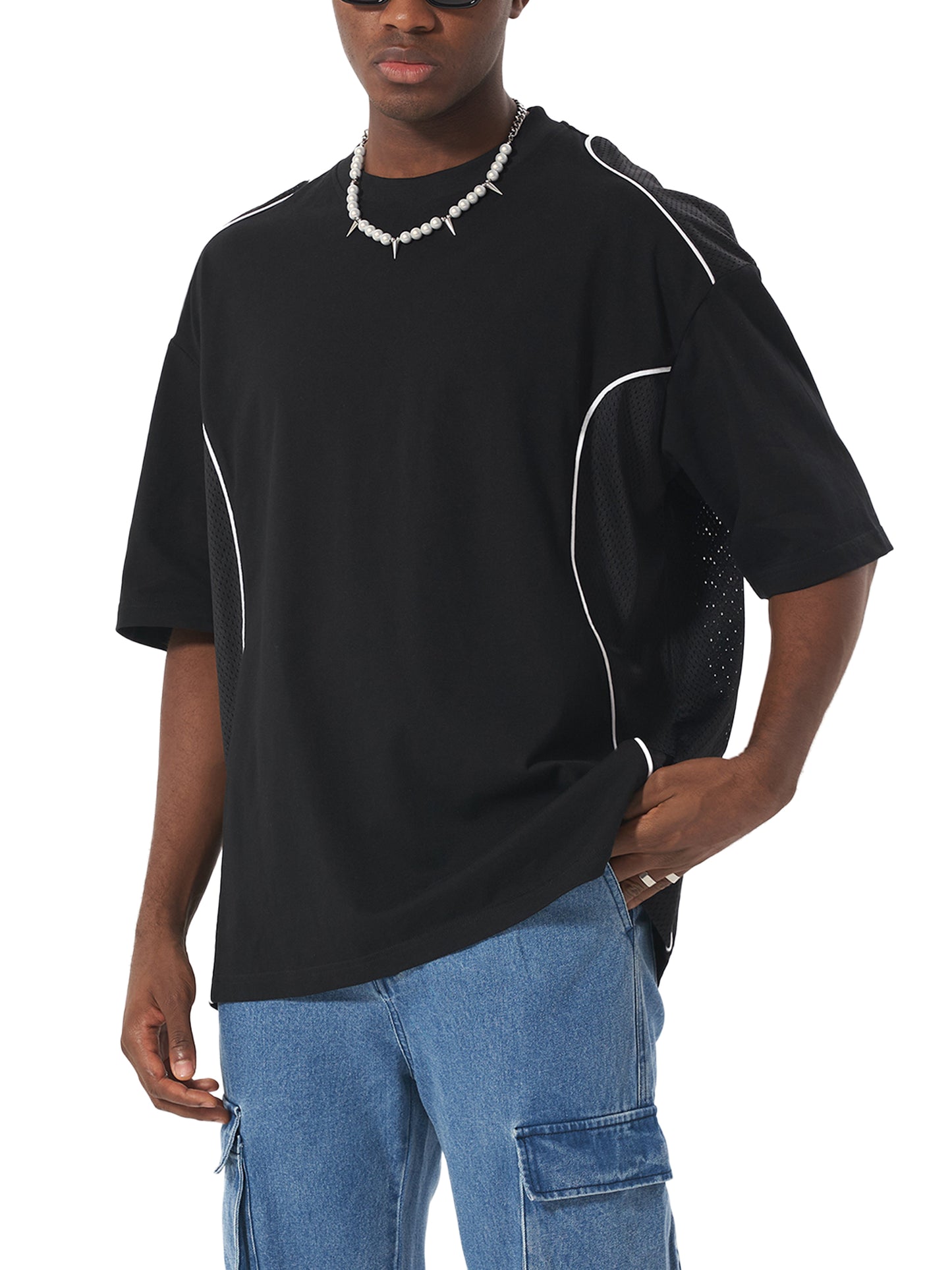 contrast piped panel t-shirt