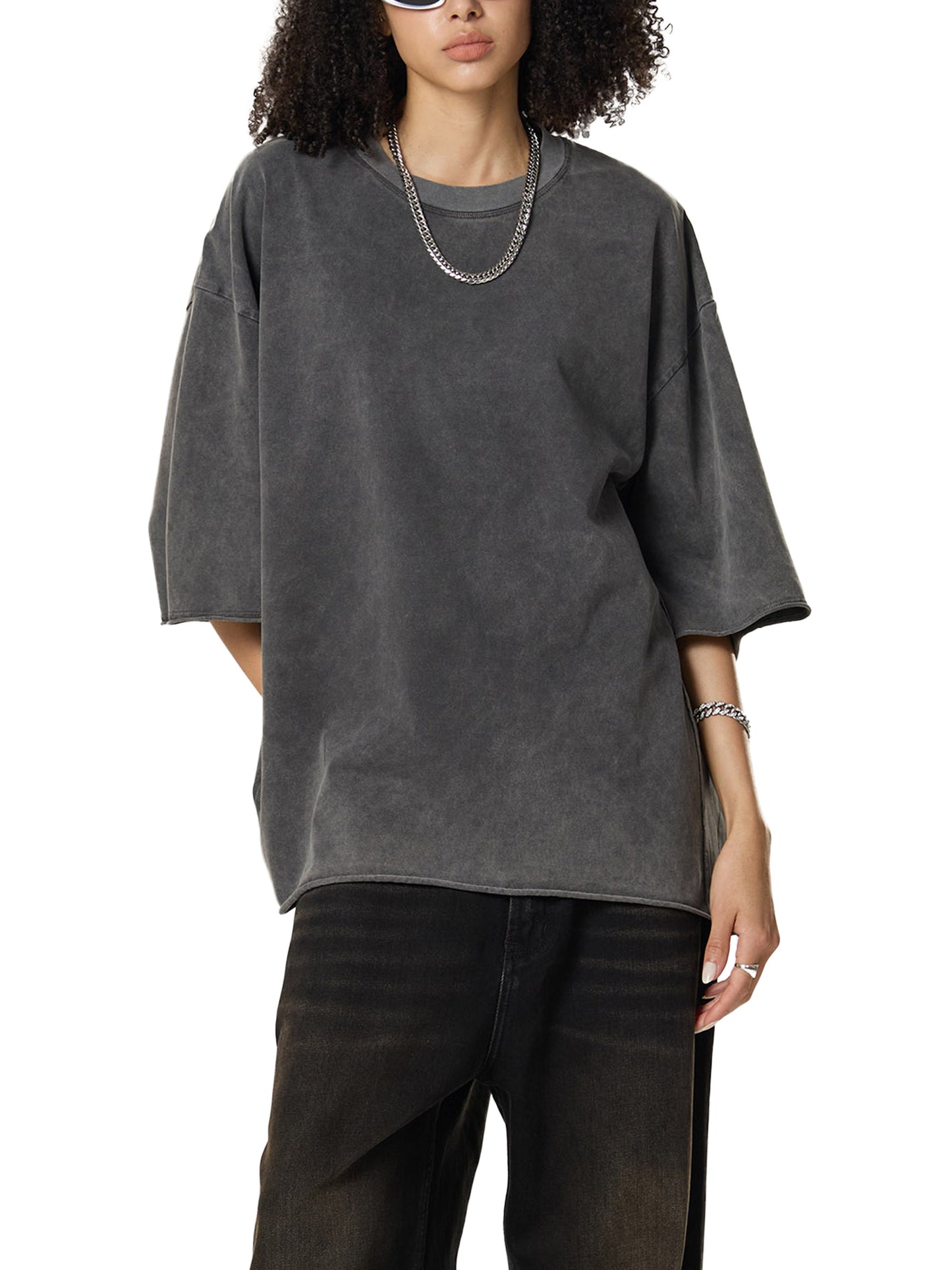 raw edge acid washed boxy t-shirt