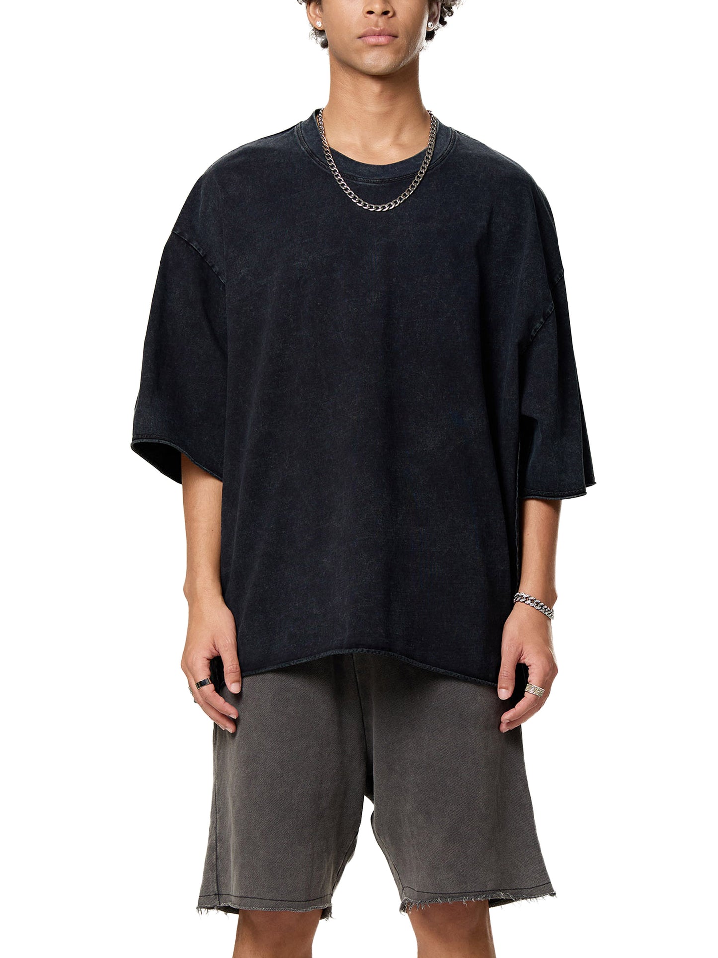 raw edge acid washed boxy t-shirt