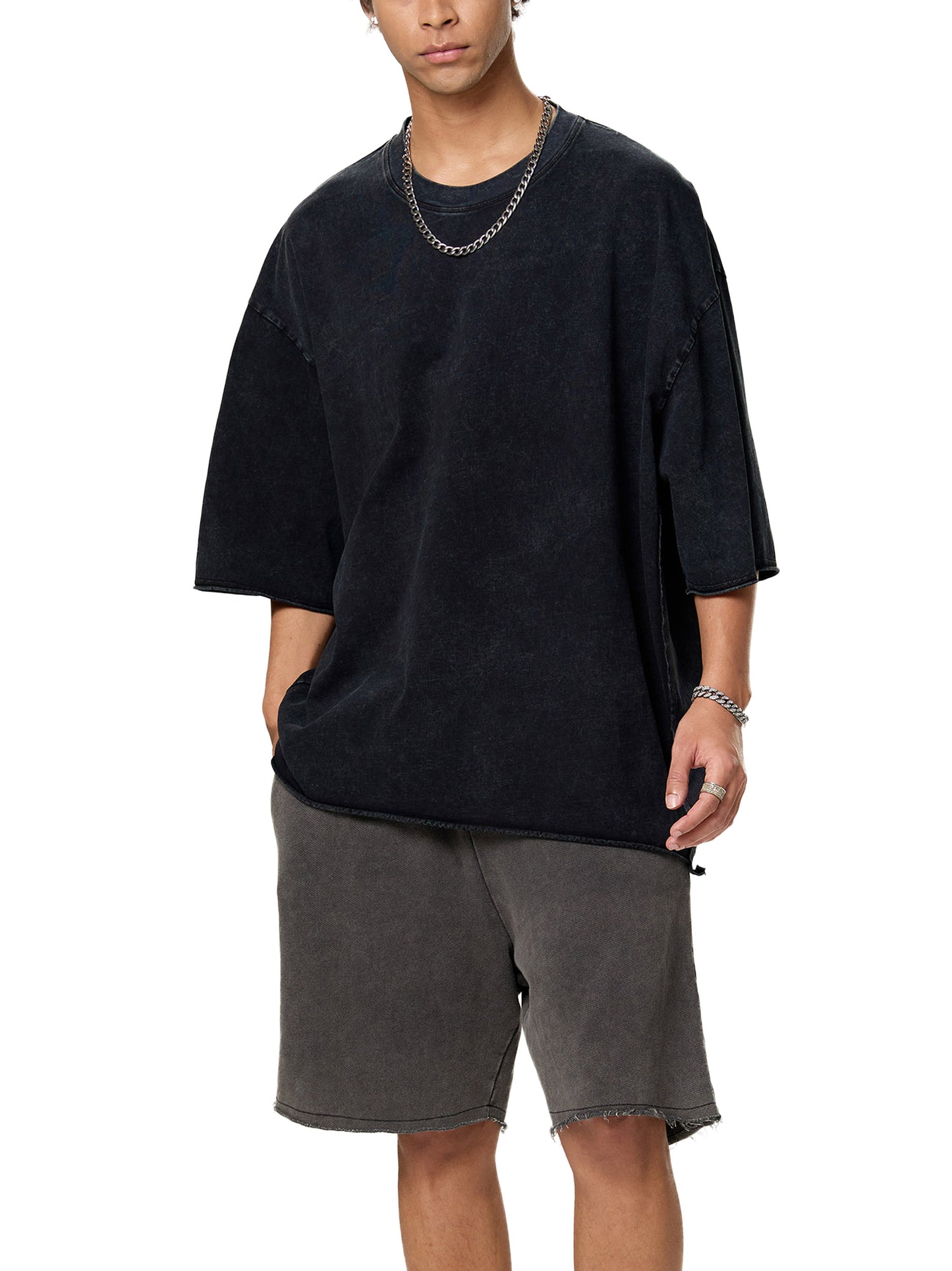 raw edge acid washed boxy t-shirt