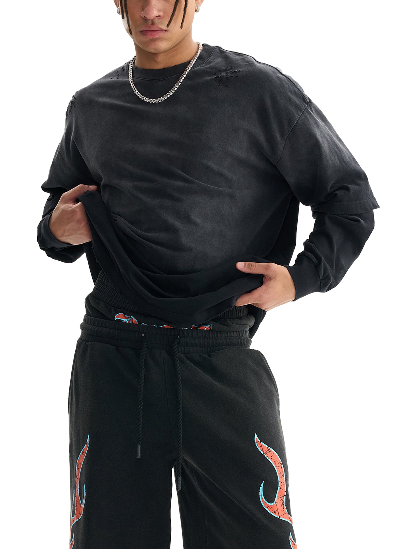 sunfade hand-frayed faux two-piece t-shirt