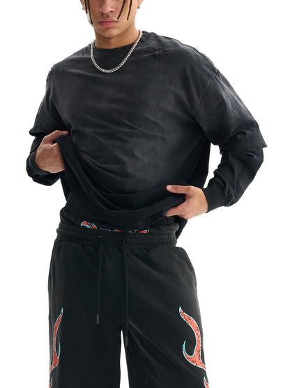 Sunfade Hand-Frayed Faux Two-Piece T-Shirt