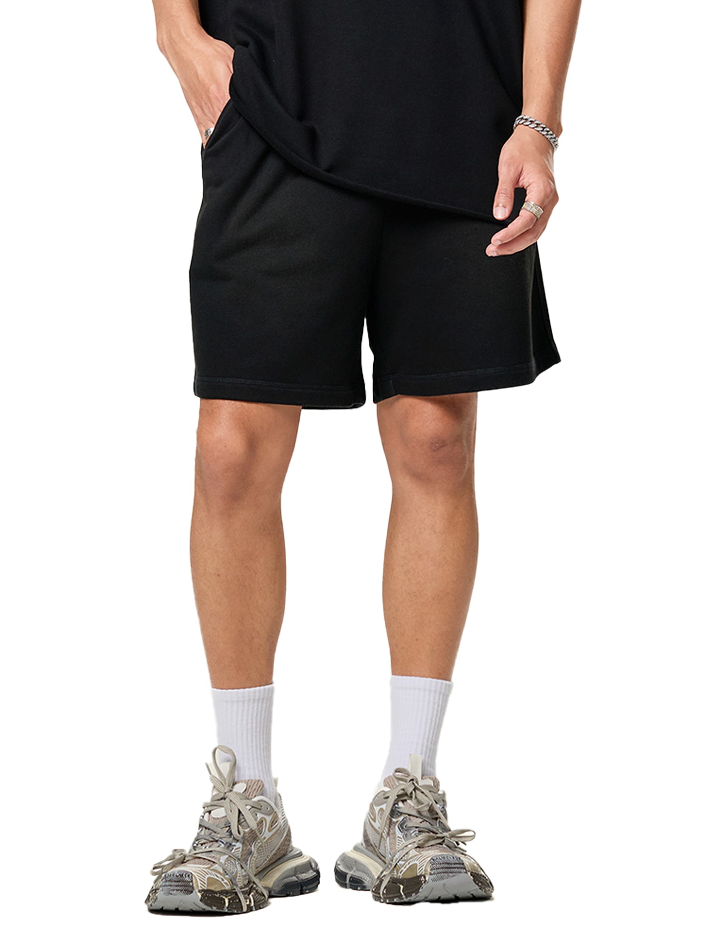 sun fade raw edge cotton shorts
