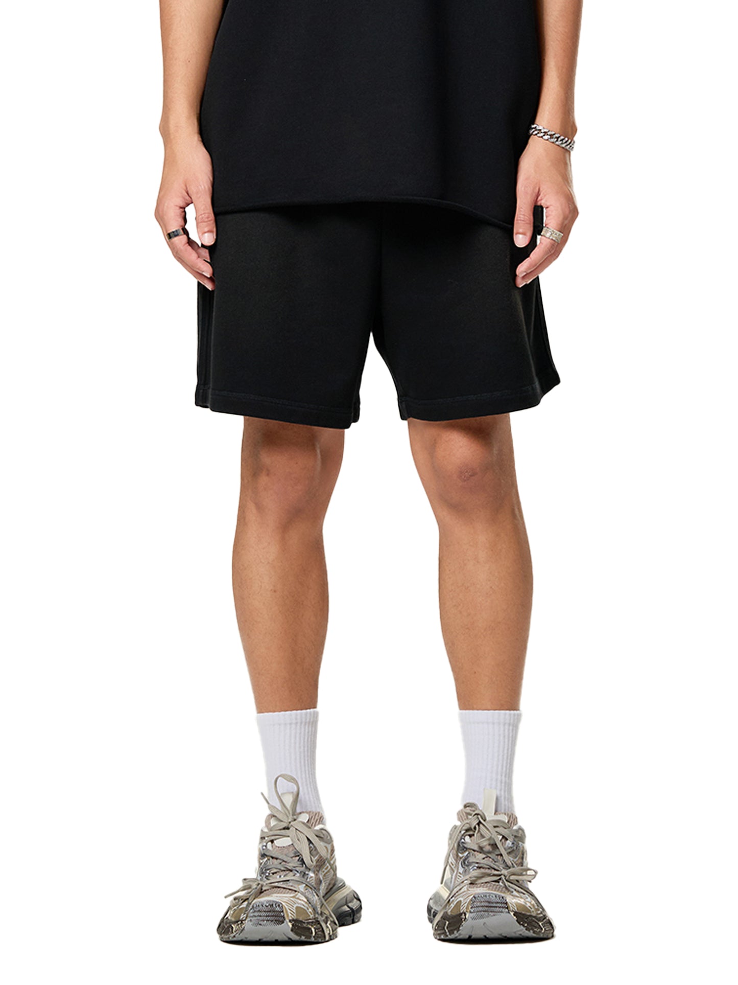 sun fade raw edge cotton shorts