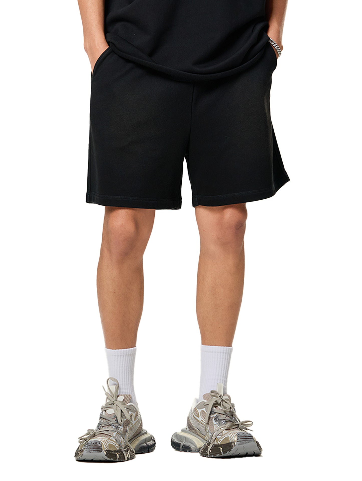 sun fade raw edge cotton shorts
