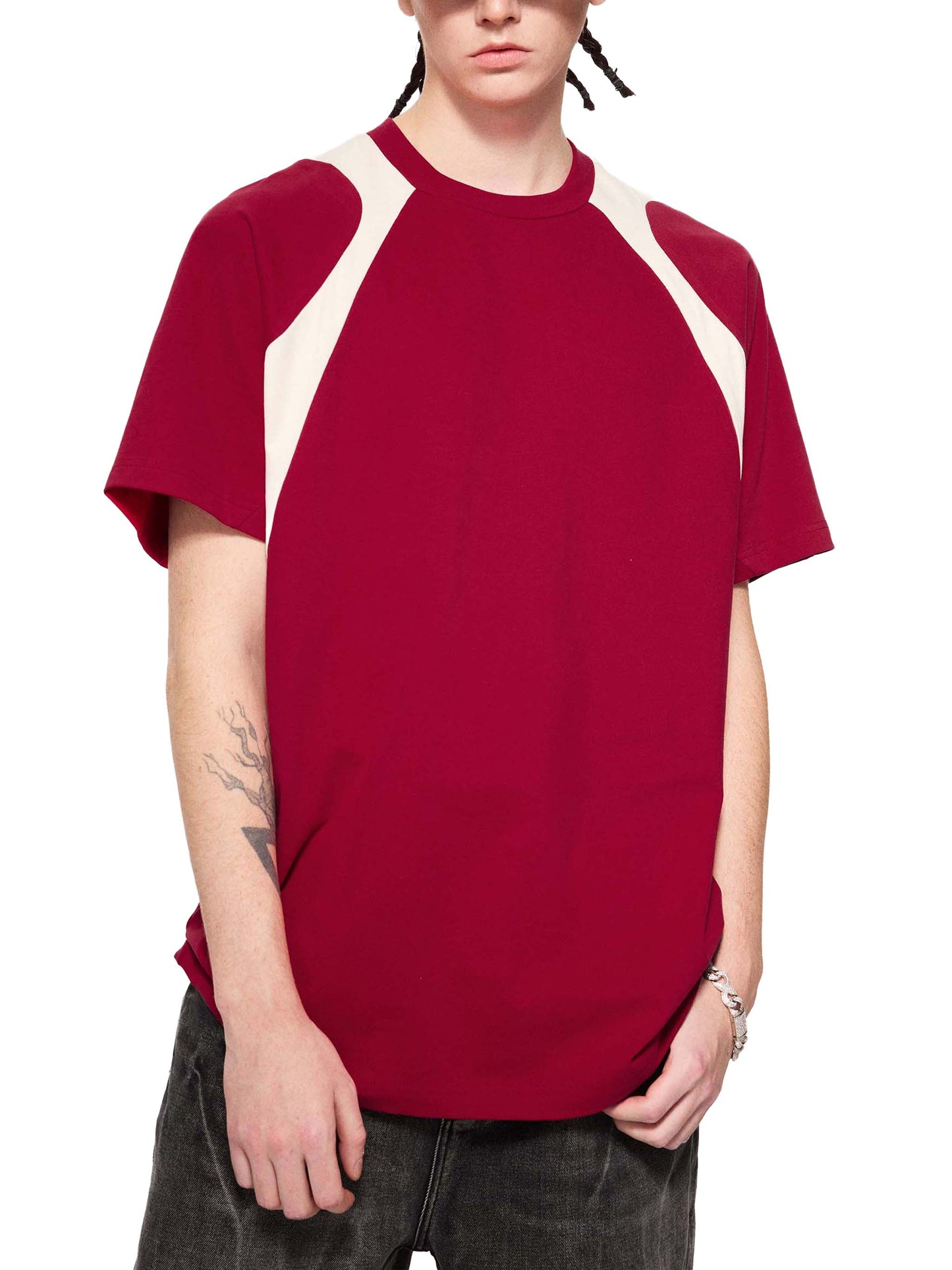 contrast panel cotton t-shirt