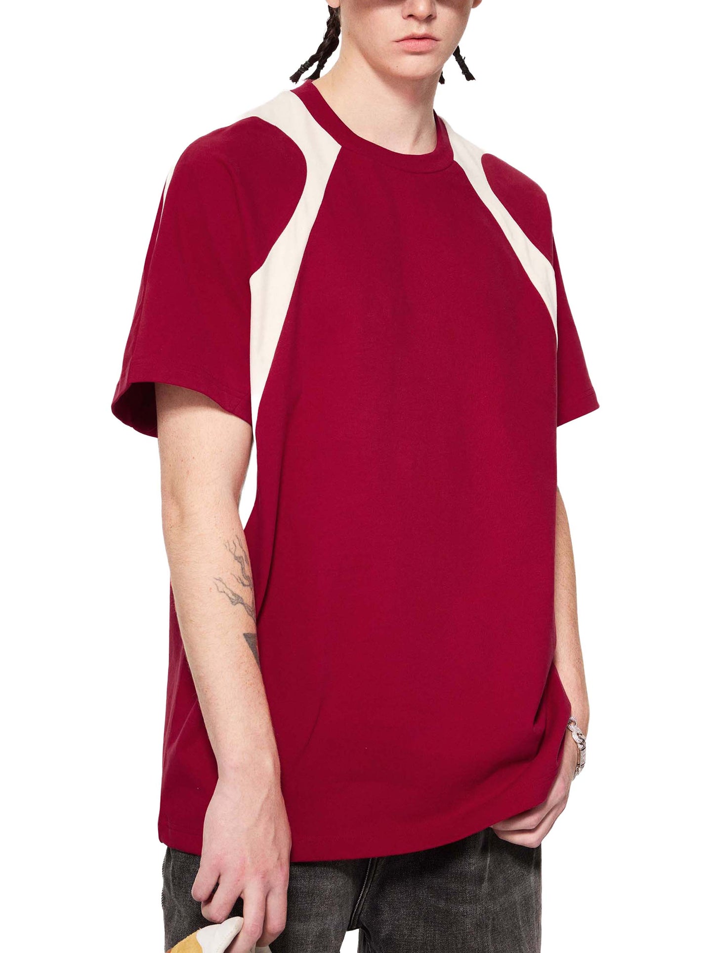 contrast panel cotton t-shirt
