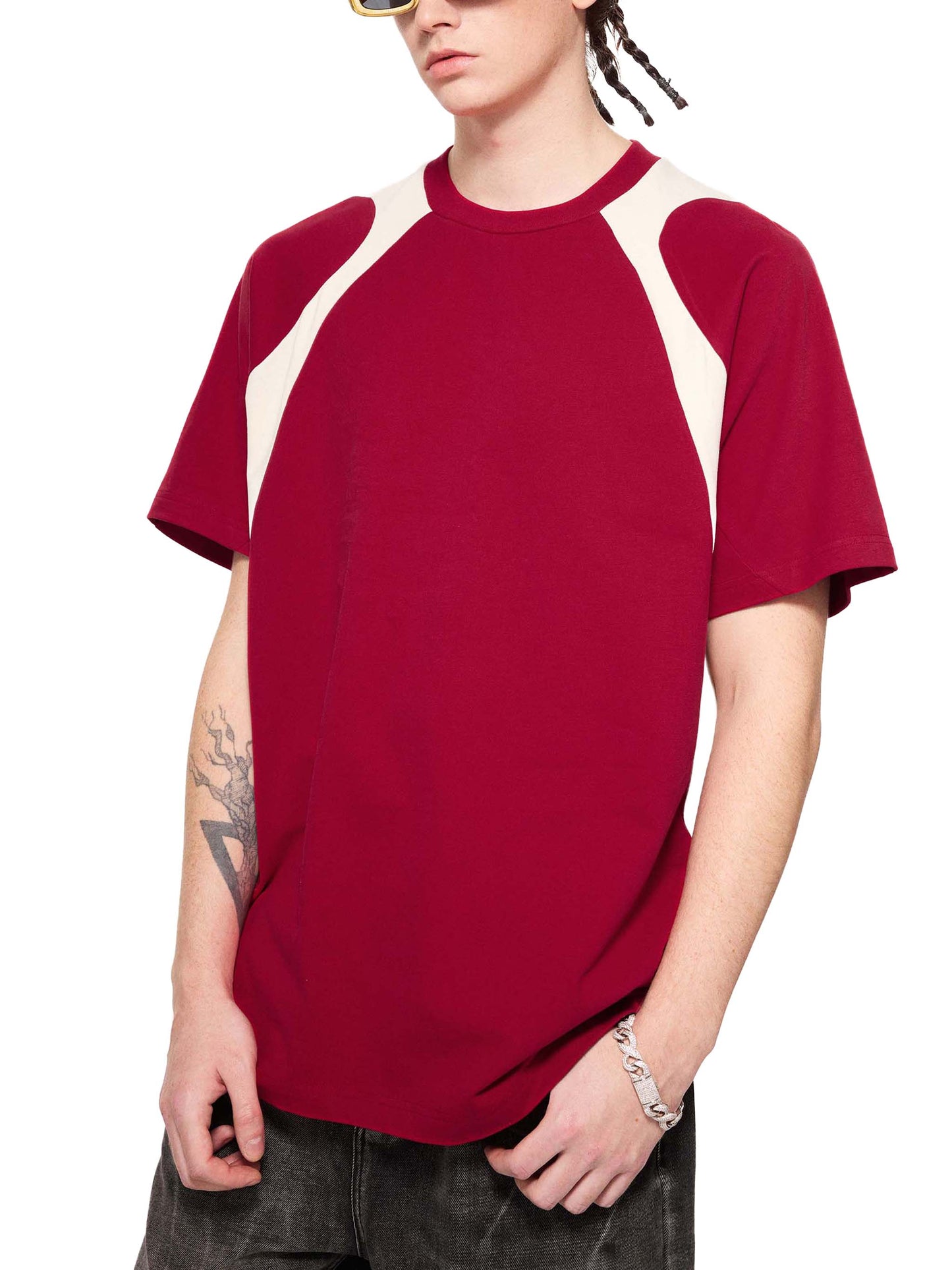contrast panel cotton t-shirt