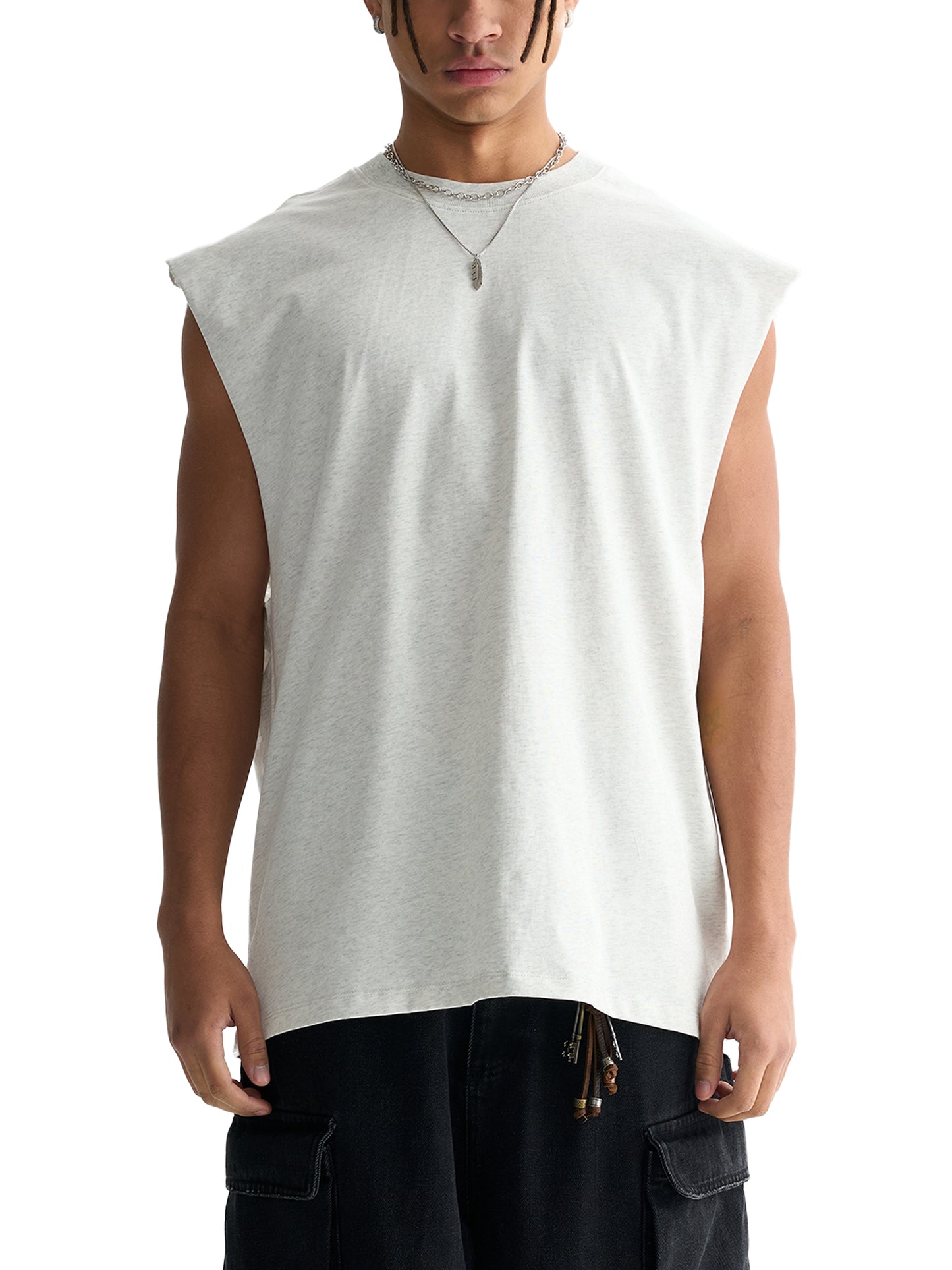 raw edge cotton tank top