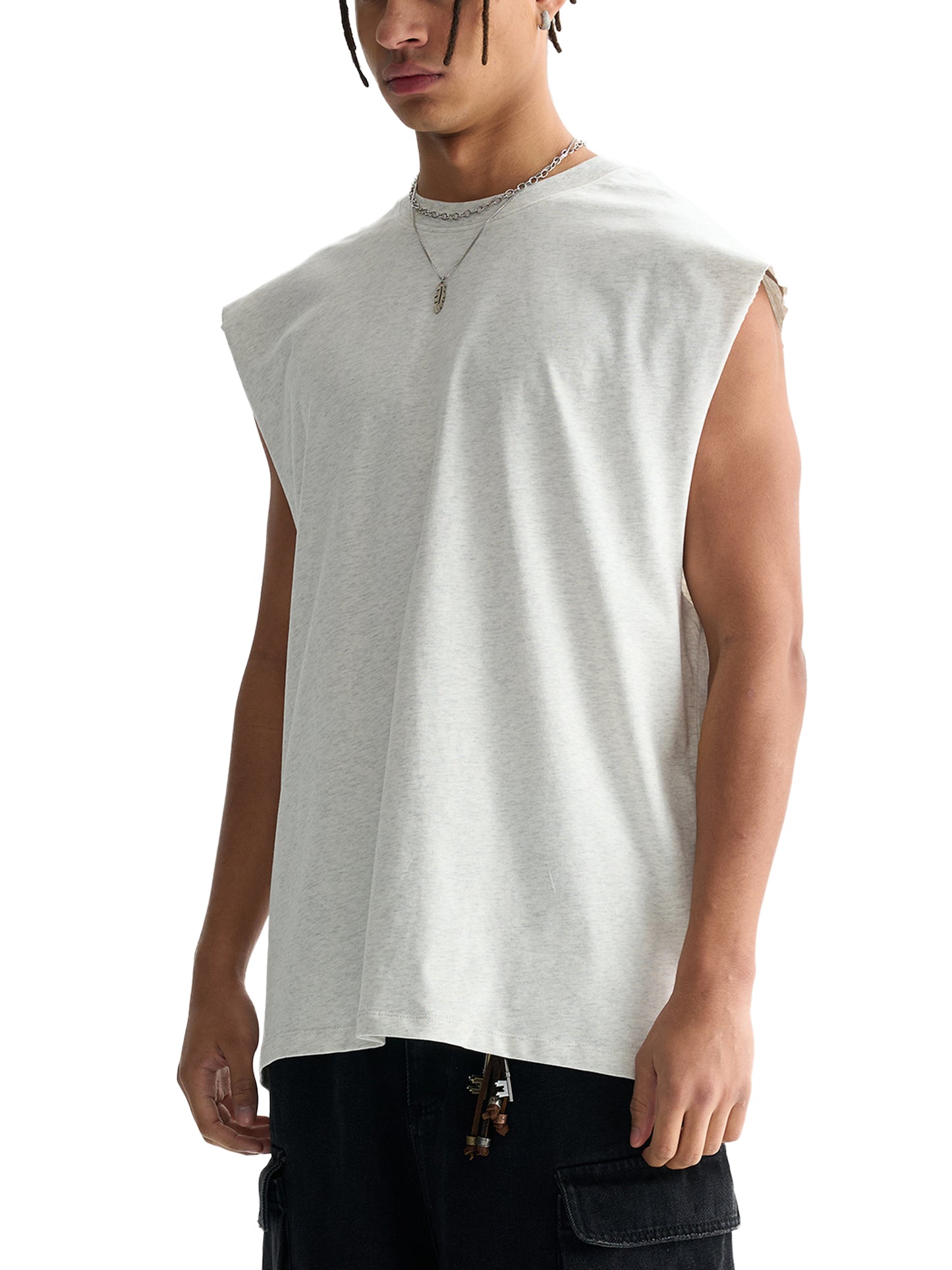 raw edge cotton tank top