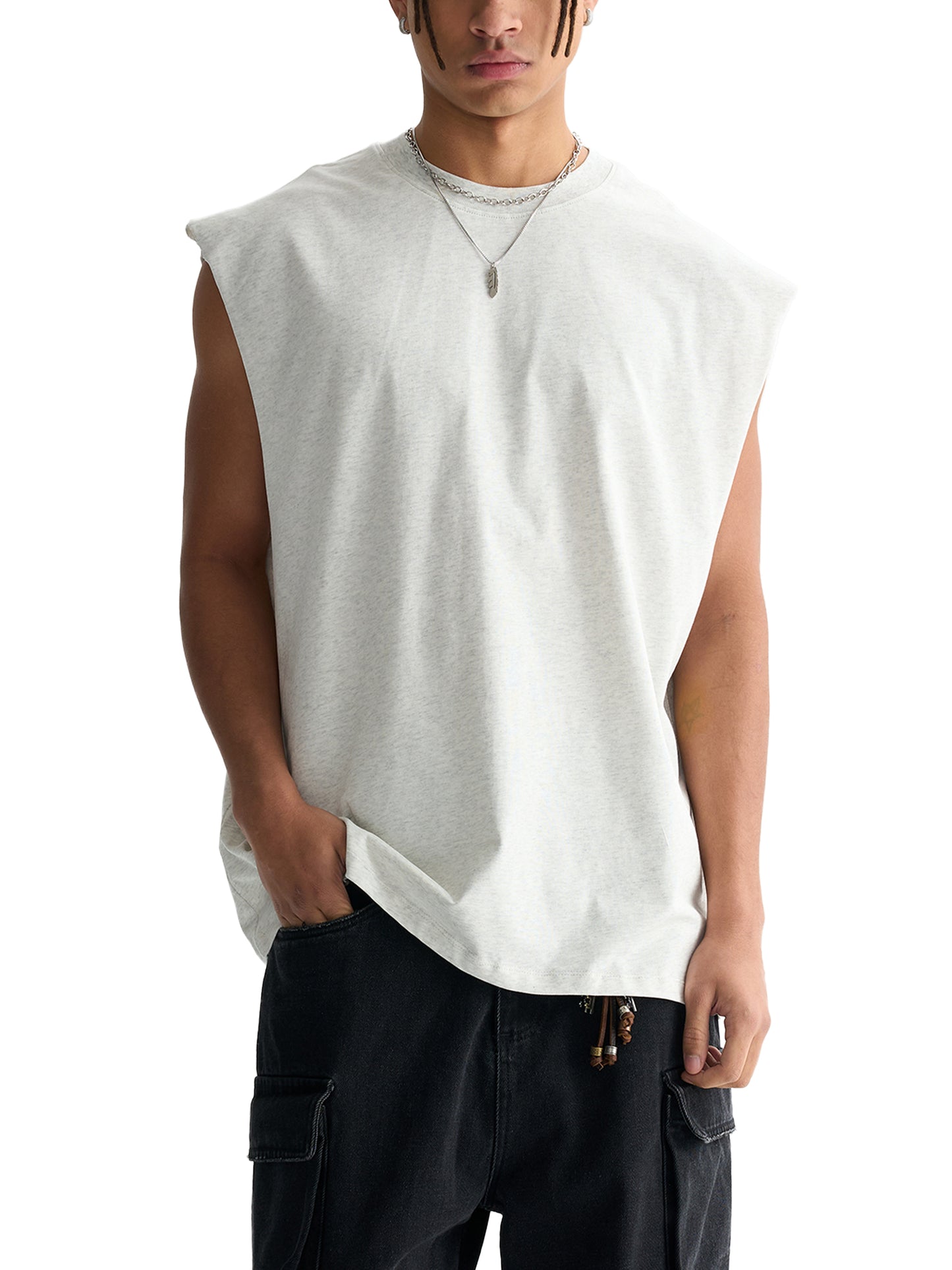 raw edge cotton tank top