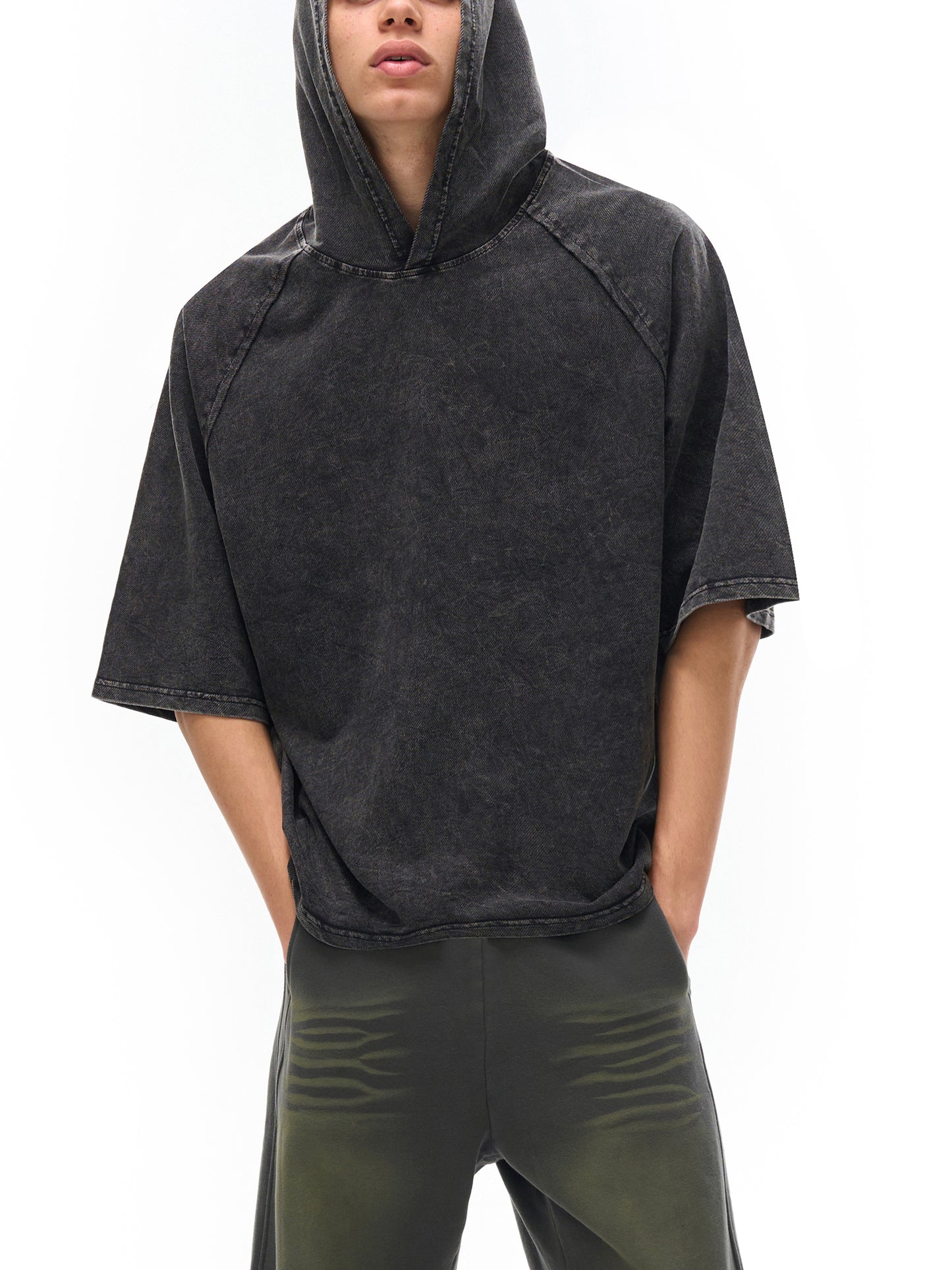acid washed hooded boxy t-shirt