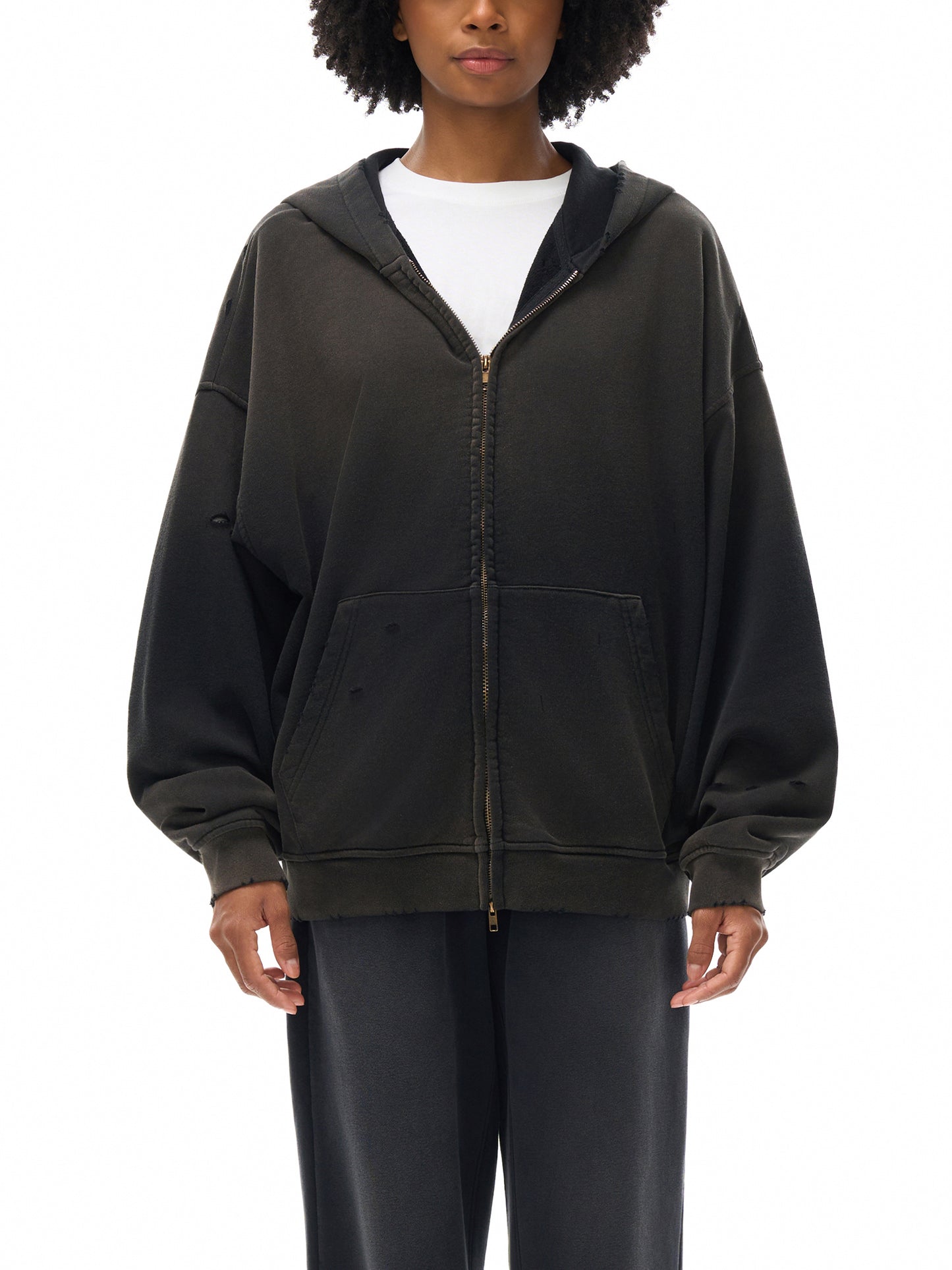 hand-frayed sunfade zip hoodie