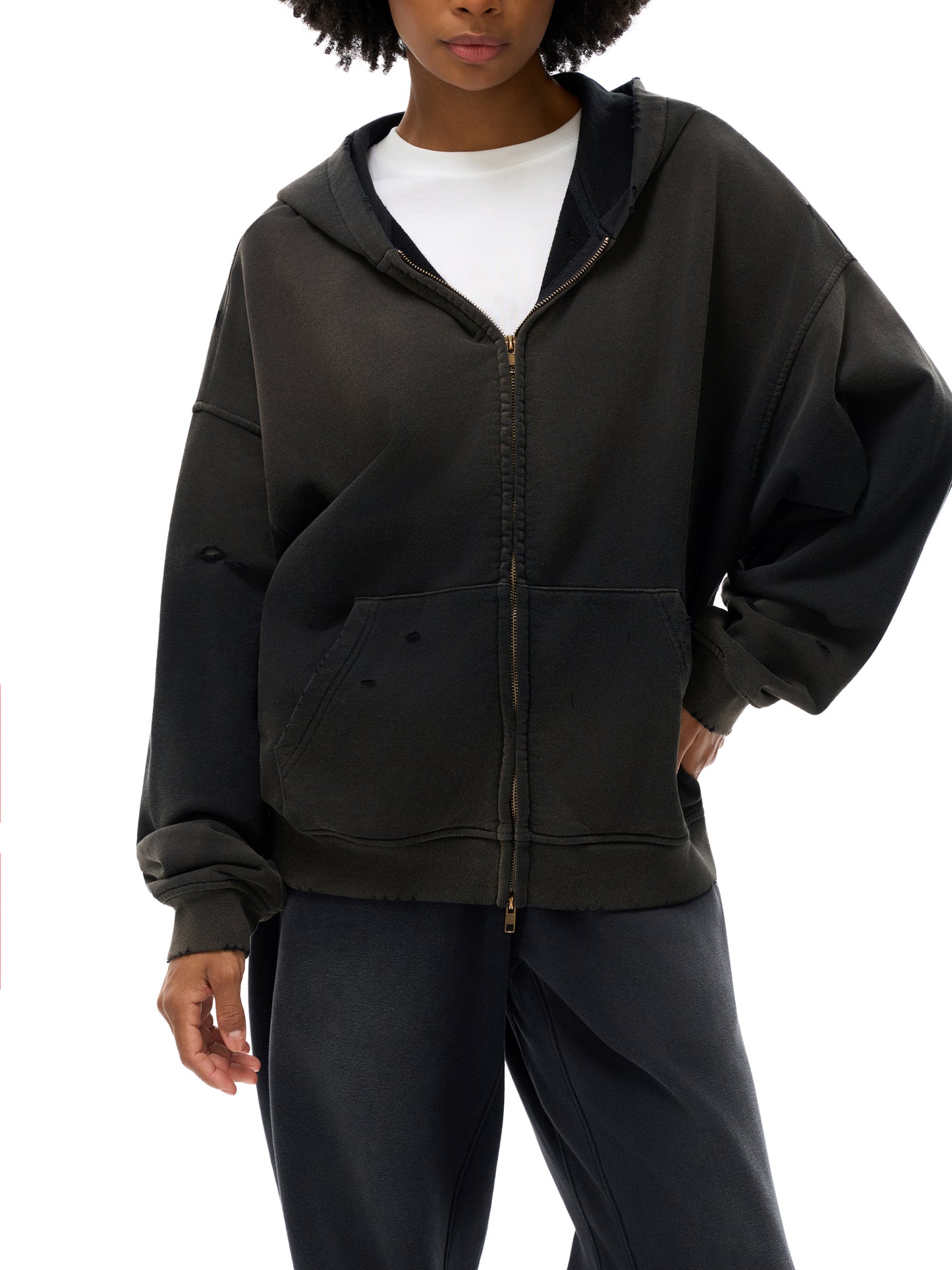 hand-frayed sunfade zip hoodie