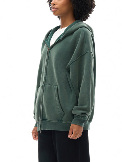 Acid Washed Zip-Through Fleece Hoodie