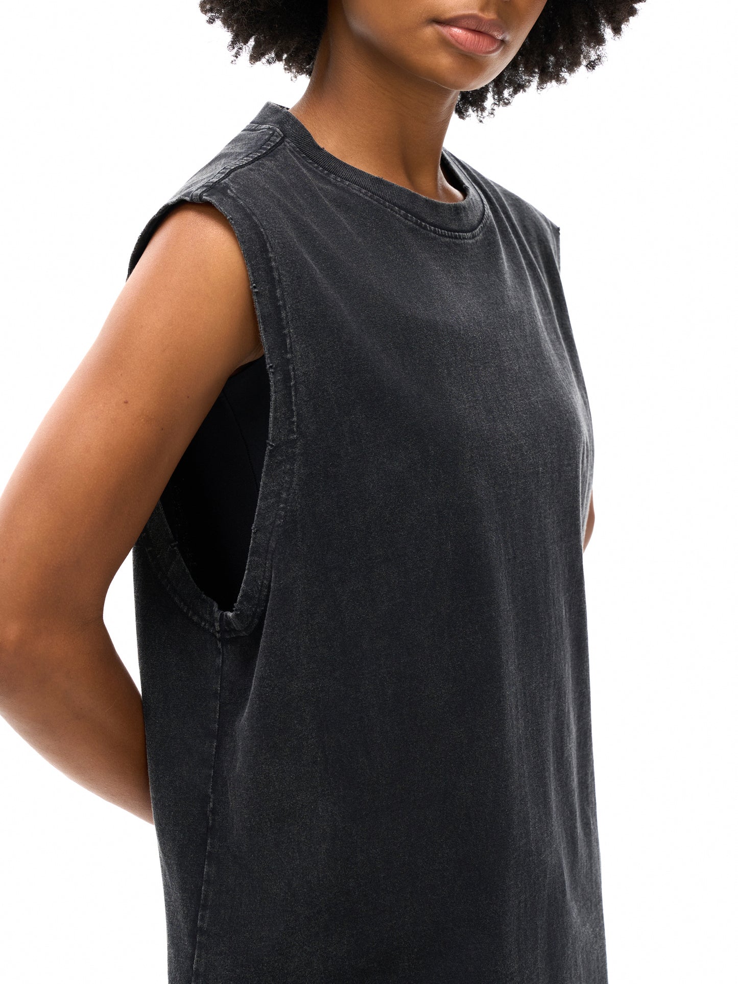 acid washed frayed hem tank top