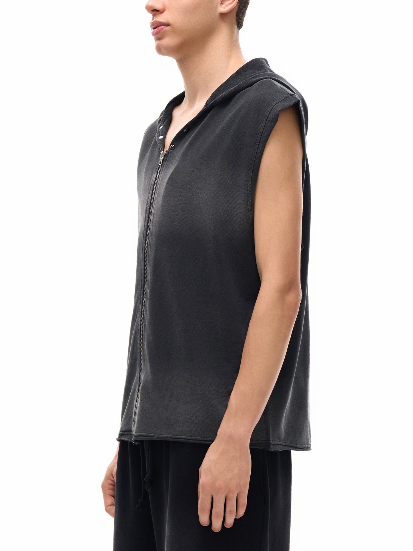 vintage washed zip-up hooded tank top