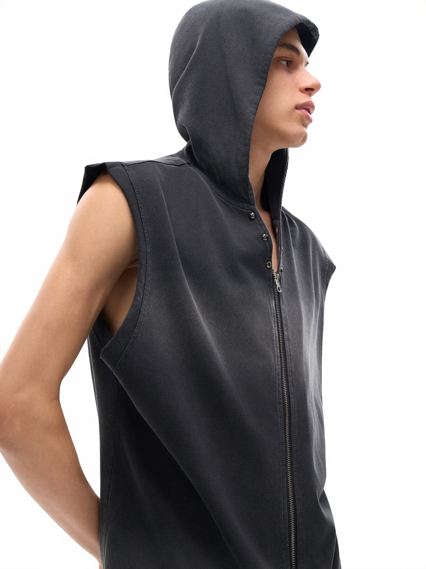 vintage washed zip-up hooded tank top
