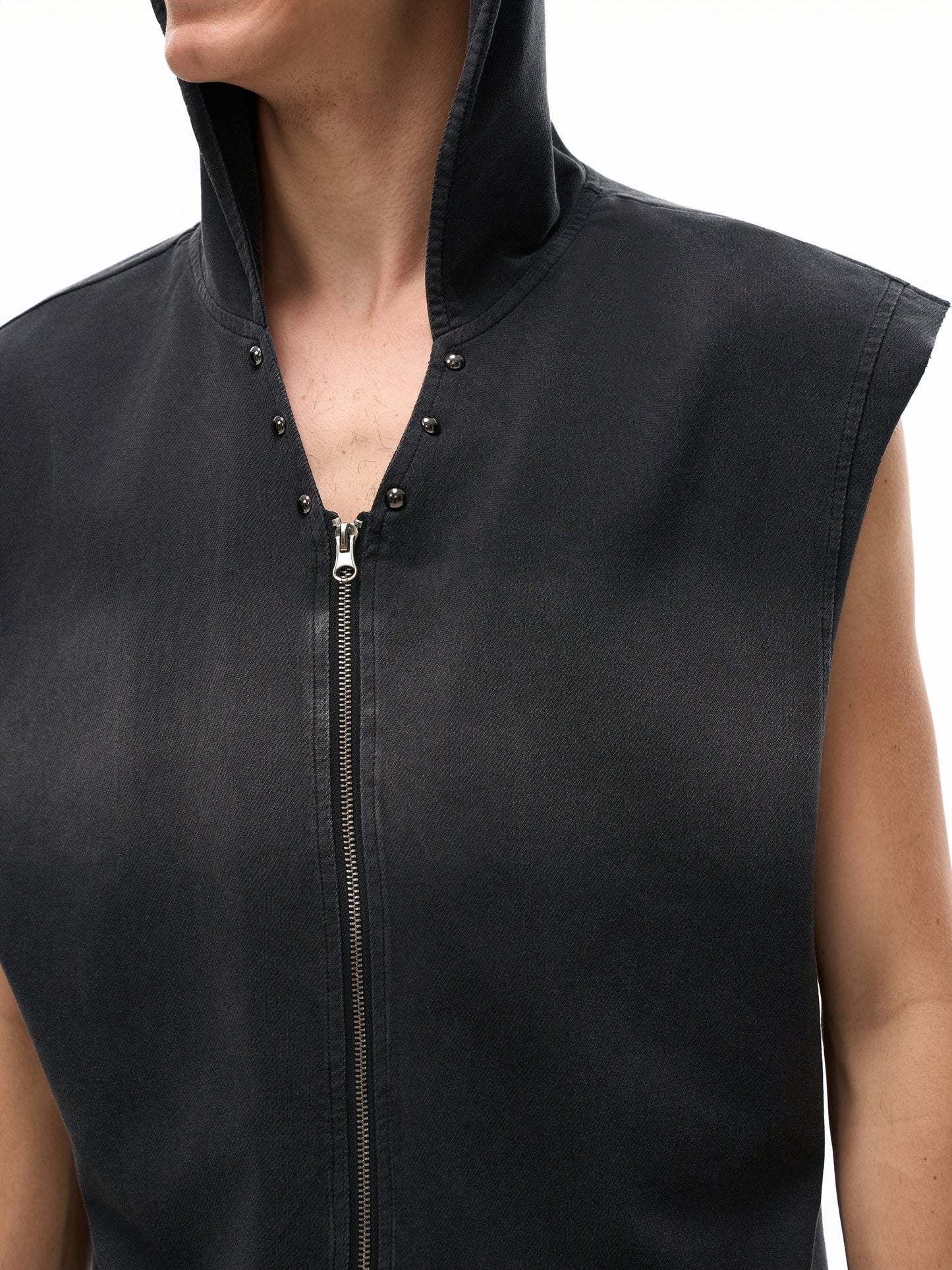 vintage washed zip-up hooded tank top