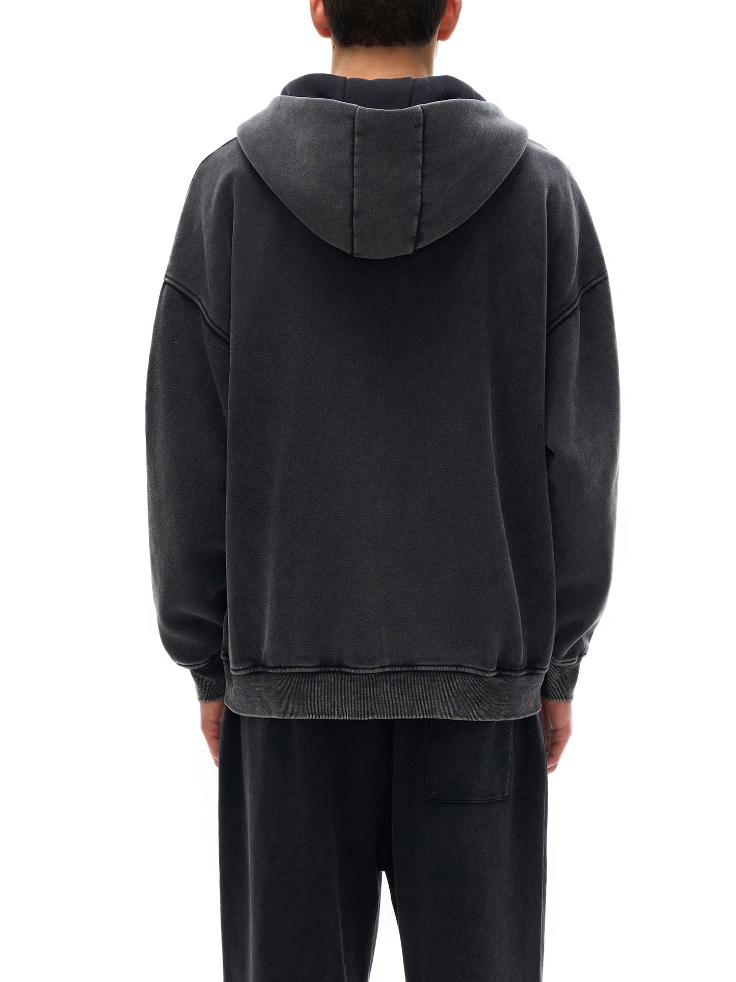 acid washed zip-through fleece hoodie