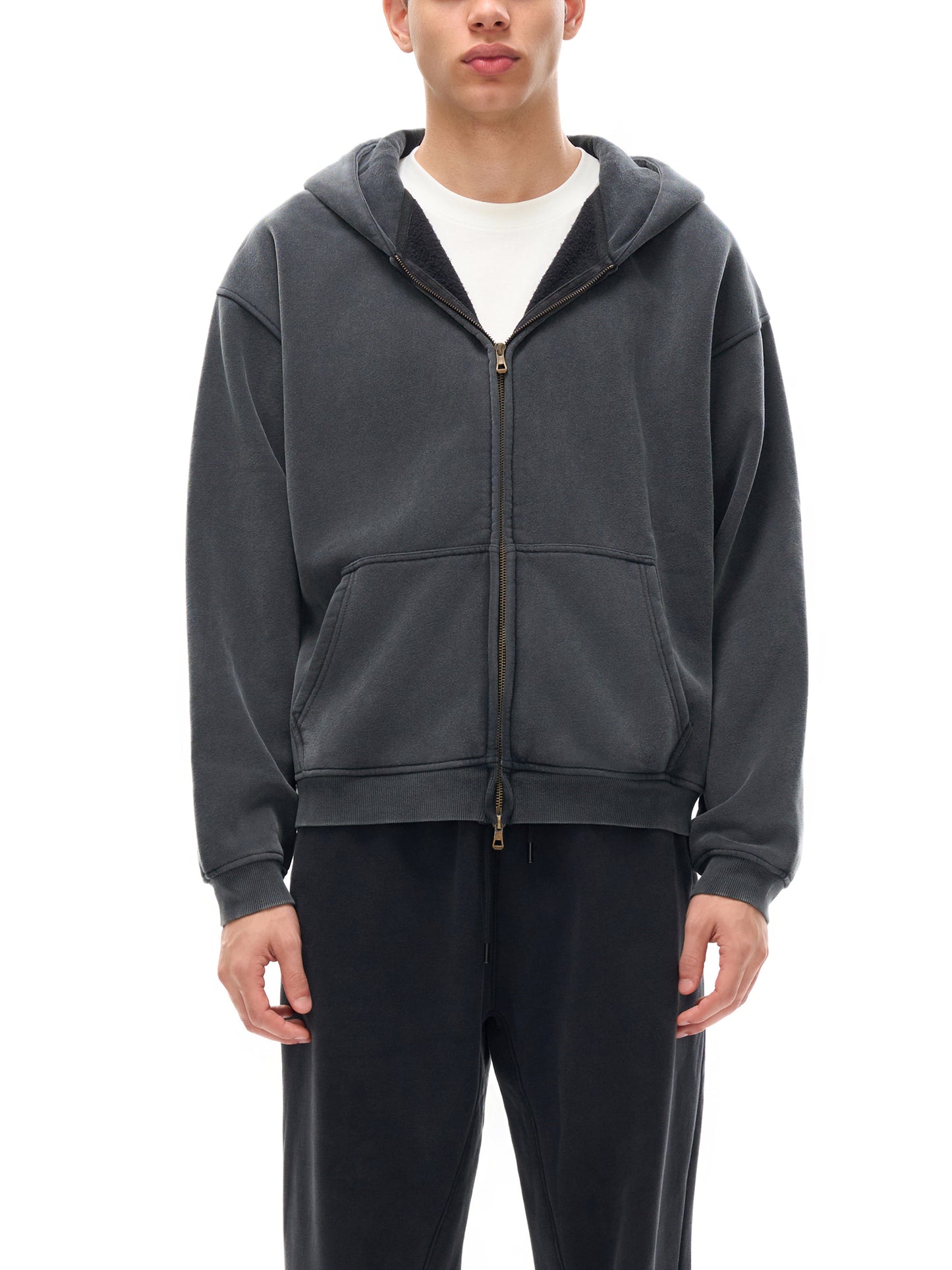 zip-through boxy fleece hoodie