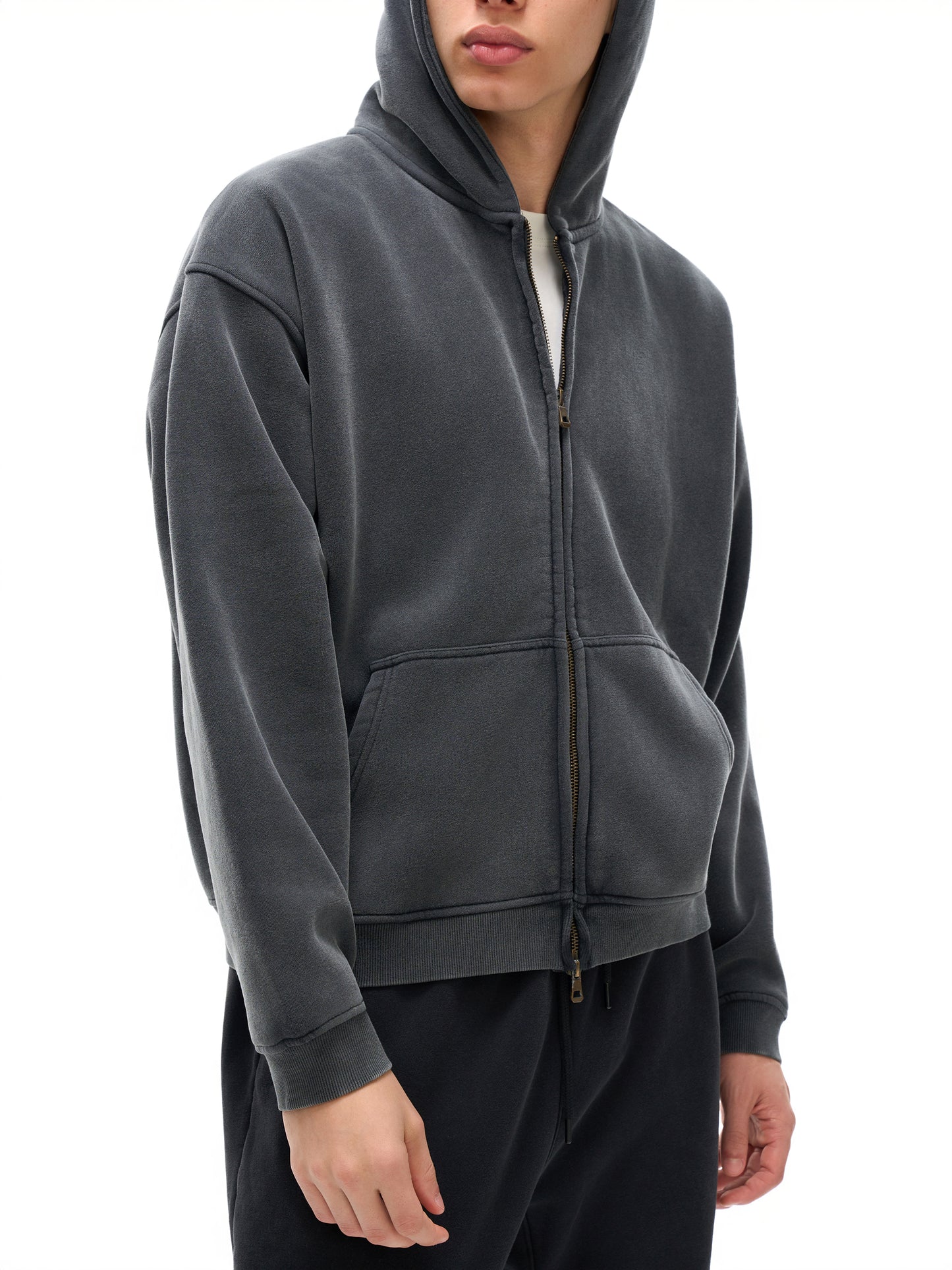 zip-through boxy fleece hoodie
