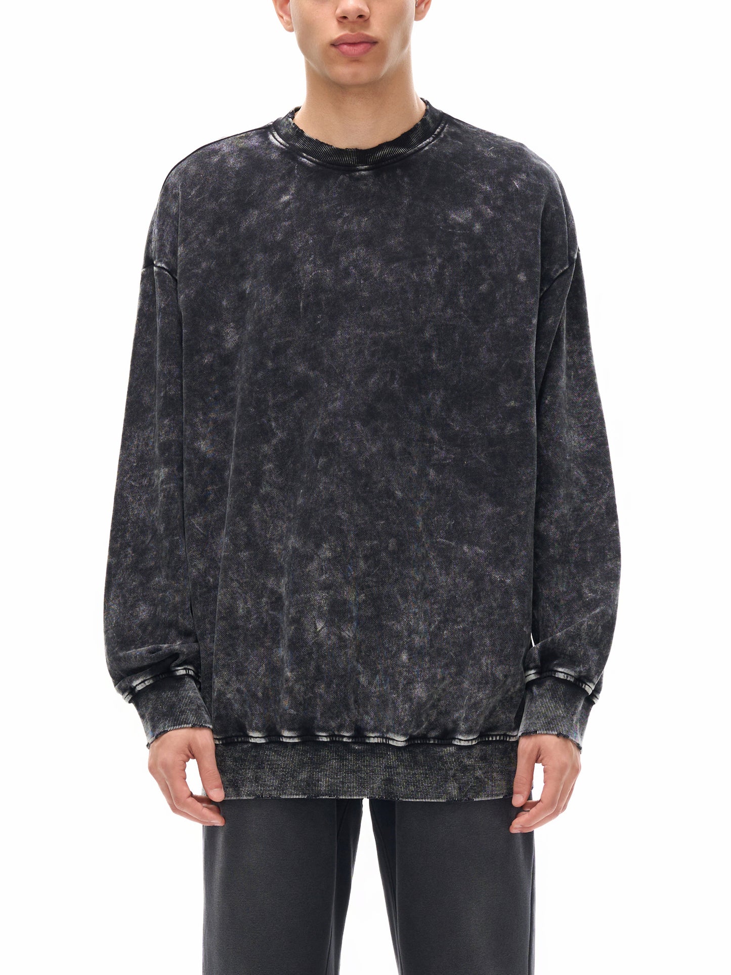 snow washed hand-frayed sweatshirt