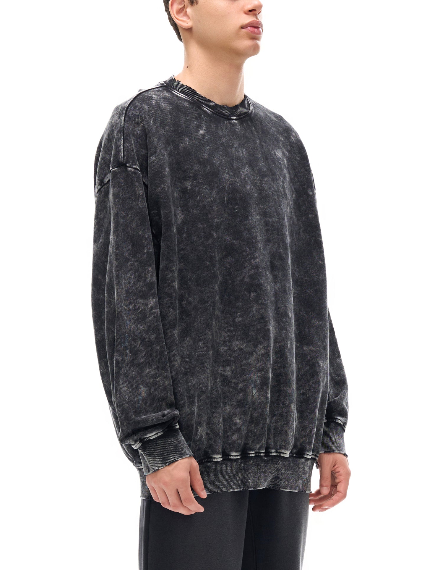 snow washed hand-frayed sweatshirt