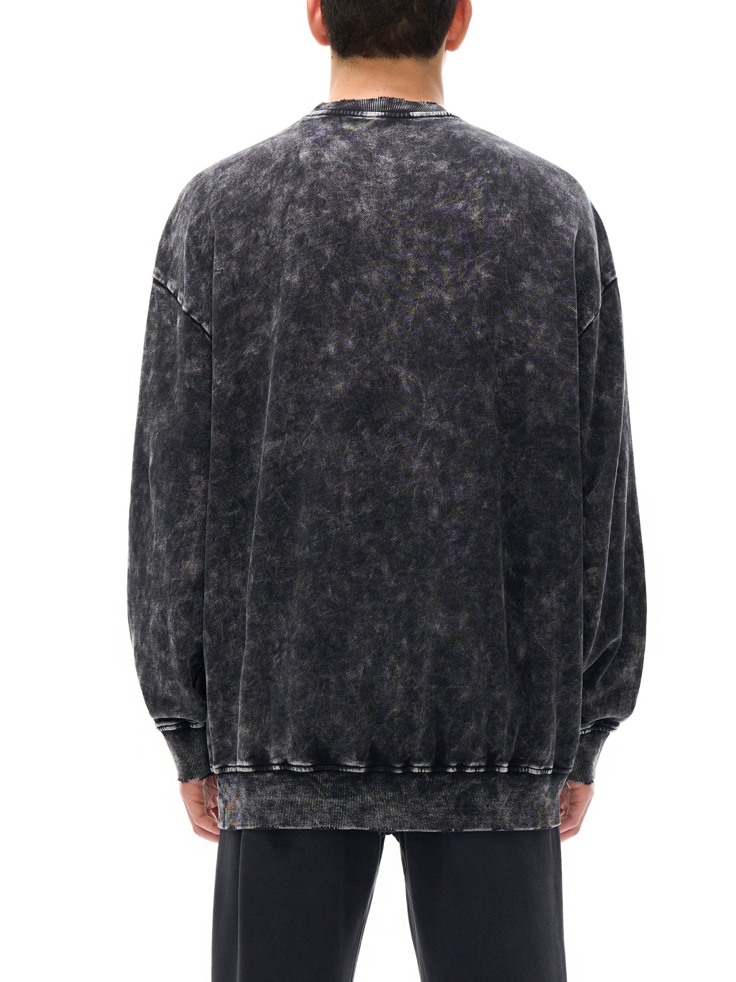 snow washed hand-frayed sweatshirt