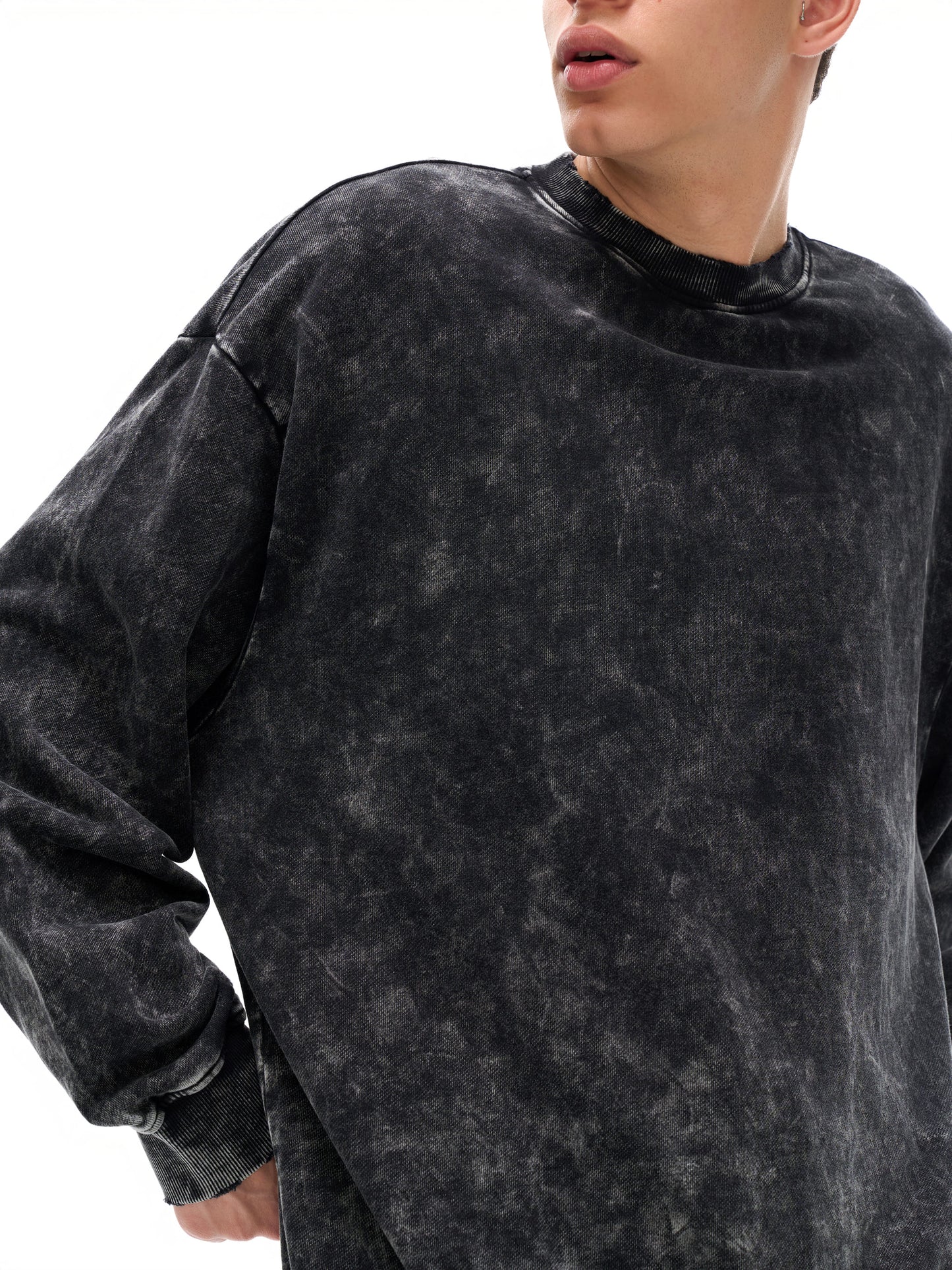 snow washed hand-frayed sweatshirt