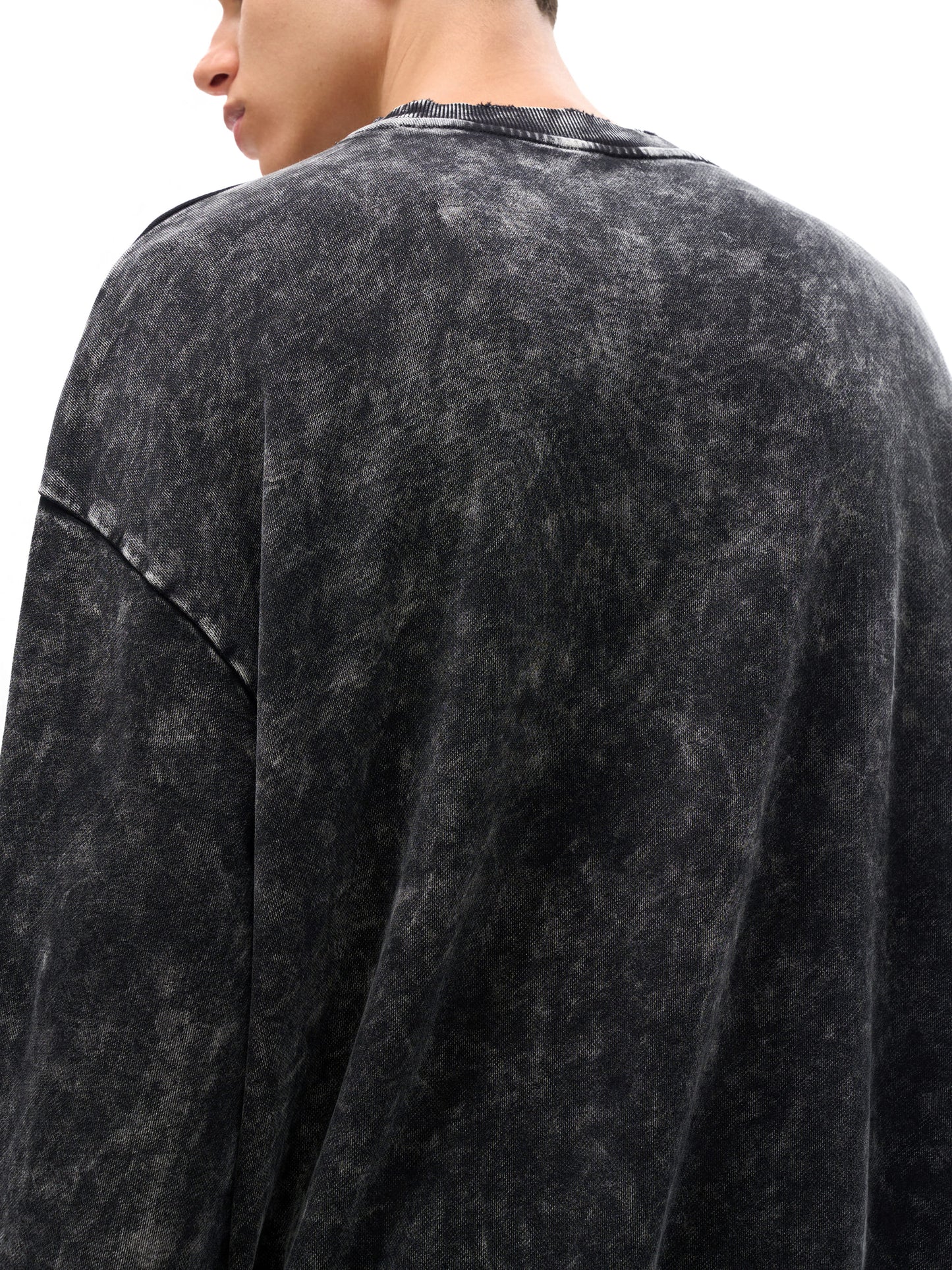 snow washed hand-frayed sweatshirt