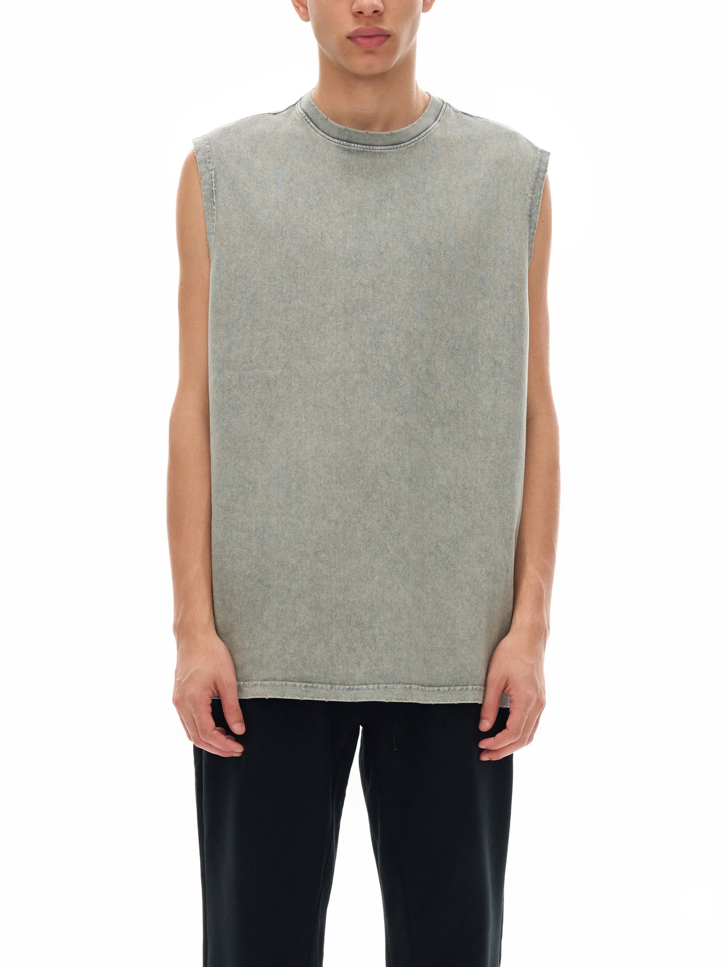 acid washed frayed hem tank top