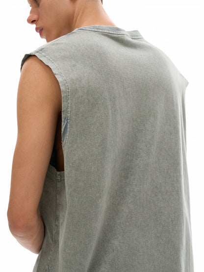 Acid Washed Frayed Hem Tank Top