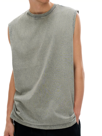 Acid Washed Frayed Hem Tank Top