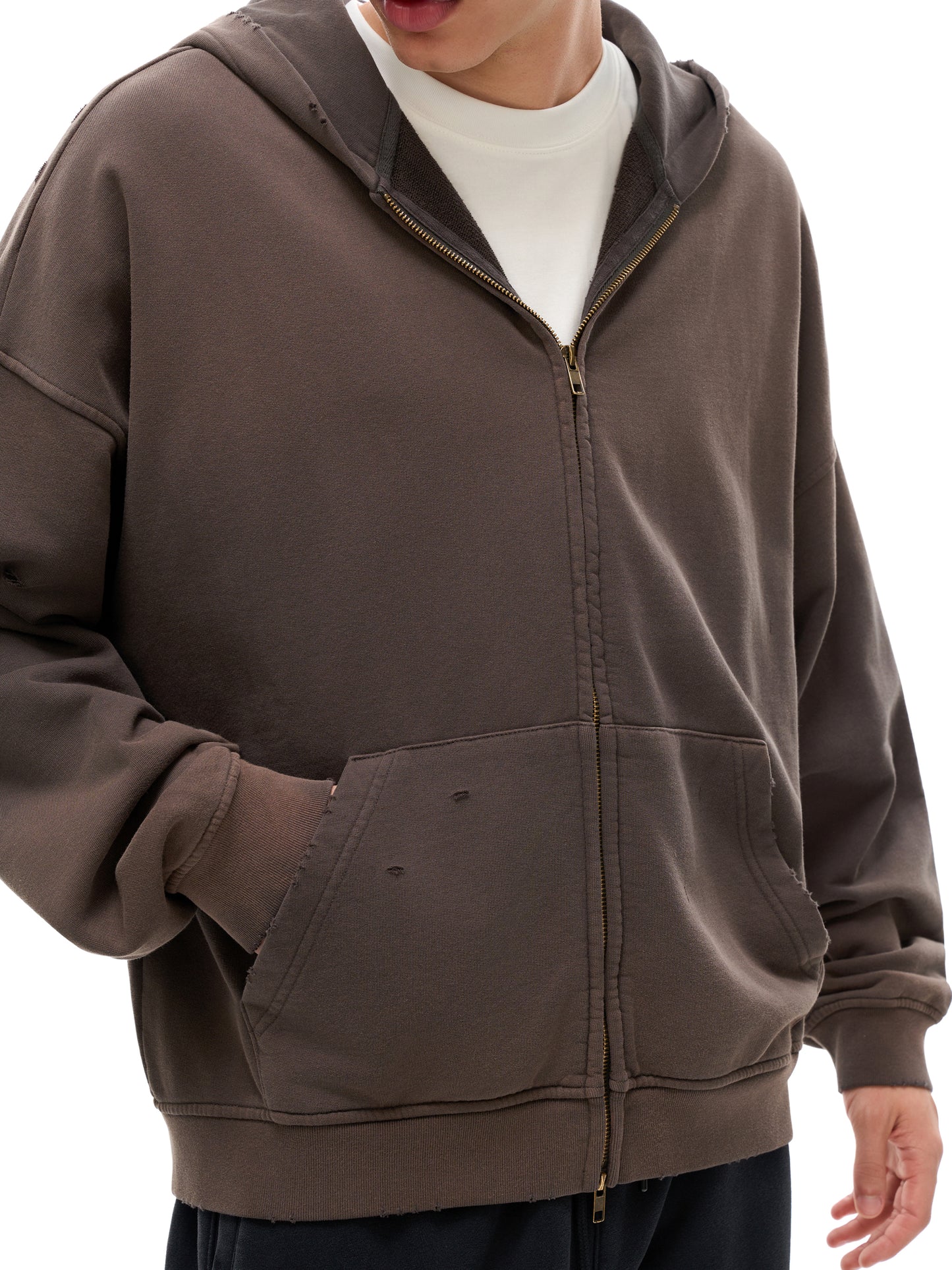 hand-frayed sunfade zip hoodie