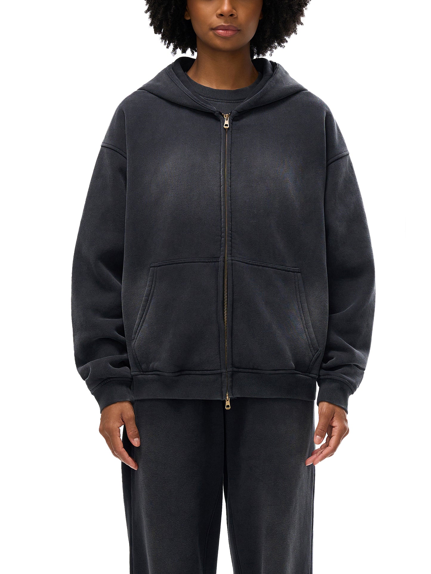 sunfade two-way zipper boxy fleece hoodie