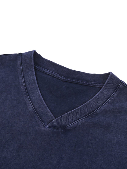 Acid Washed V-Neck Cotton T-Shirt