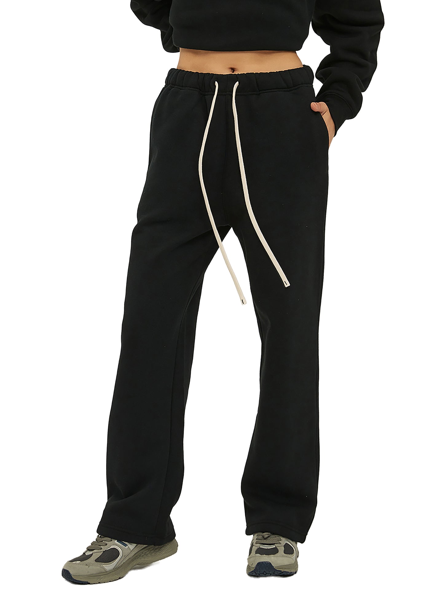solid colour fleece straight leg joggers